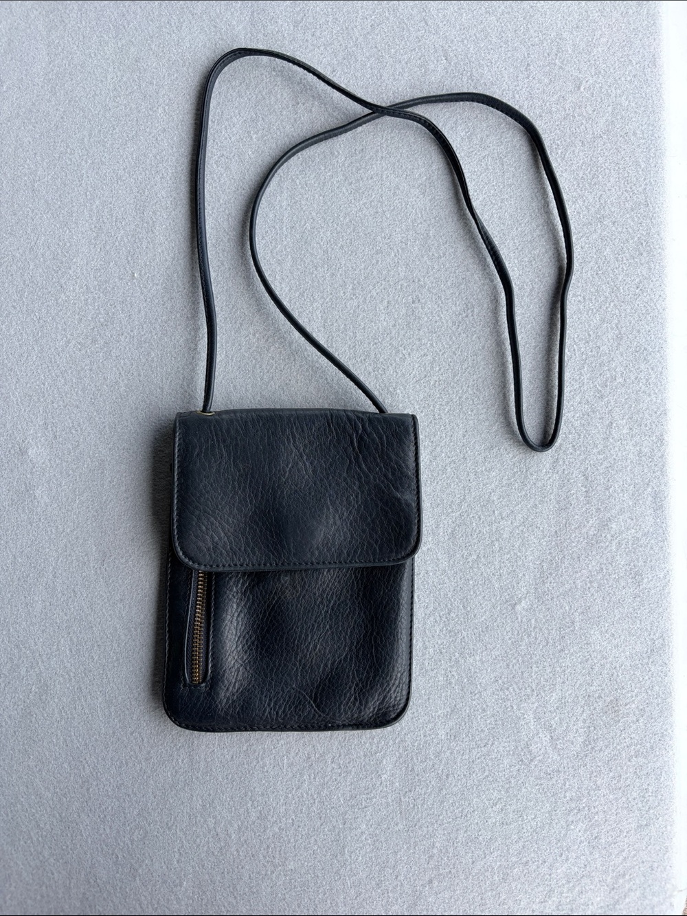 Nine West Black Leather Crossbody Pouch with Front Zip